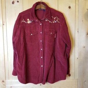 Disney Winnie the Pooh Corduroy Embroidered Western Pearl Snap Long Sleeve Shirt